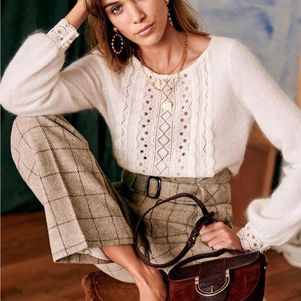 SÉZANE Elegant White Lace Sweater